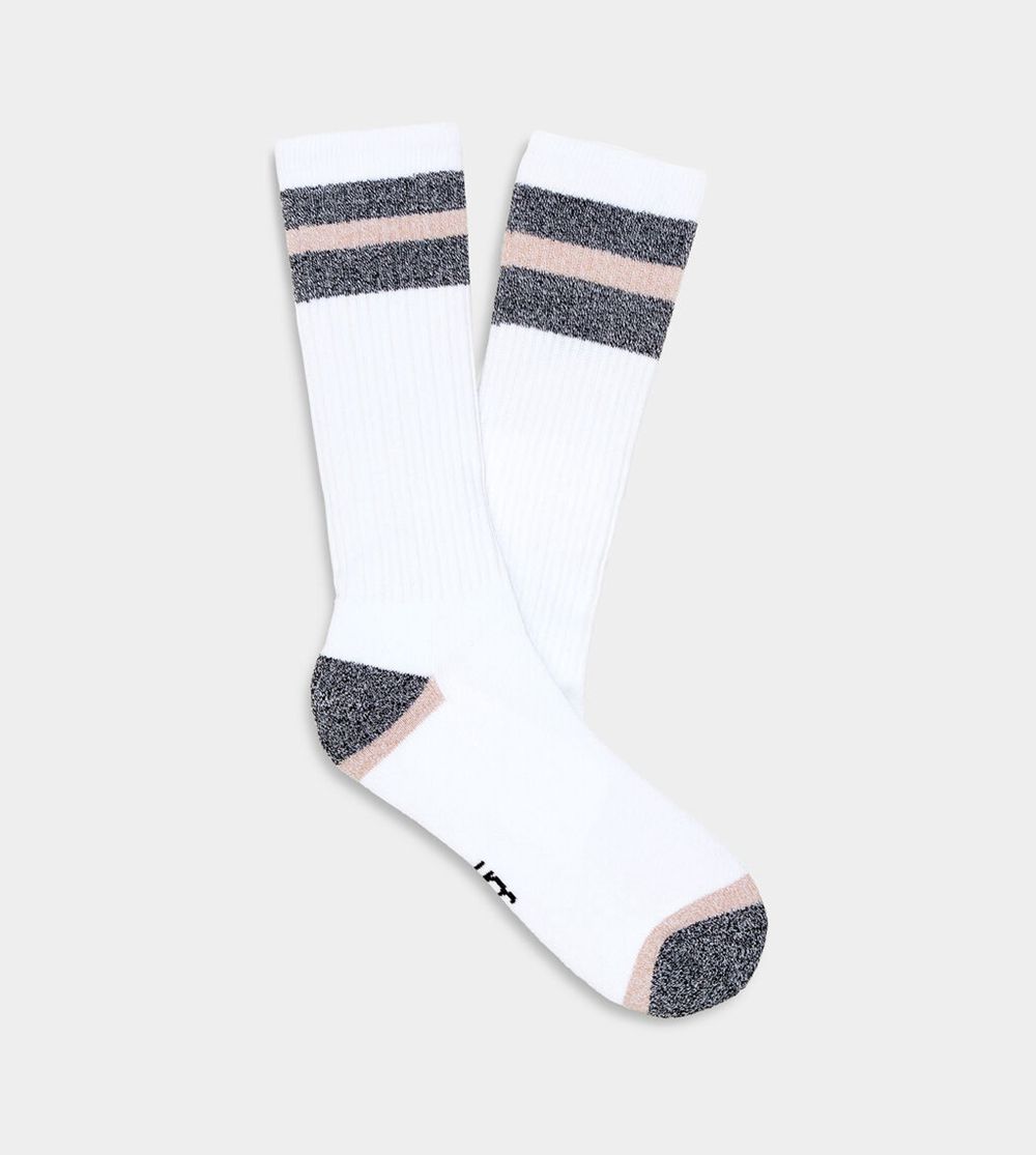 Ugg Noel Three Stripe Crew - Mens Socks - White - NZ (2976TQWMV)